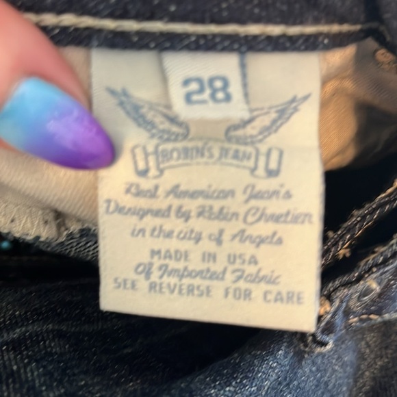 Robin’s Marilyn Straight Jeans Butterfly Appliques Made in USA Size 28 Gemstones - Picture 10 of 12